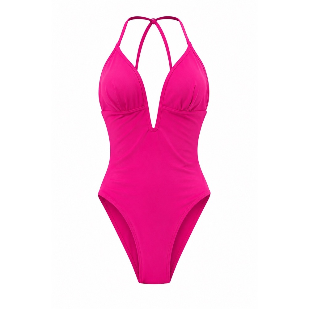 Cupshe NWT Pink Plunge V Neck High Cut One Piece Swimsuit Womens XS beach bikini